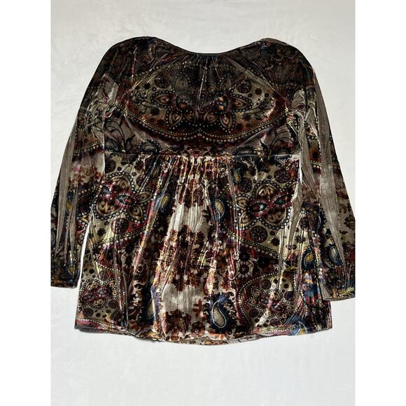 Unity World Wear Velvet Top Tunic Womens XL Floral Pullover Boho Artsy Hippie - Picture 2 of 11